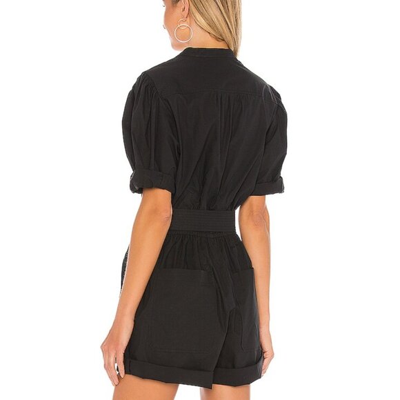A.L.C. Erica Black Puff Sleeve Belted Romper Lightweight Cotton sz 4 - Picture 2 of 13